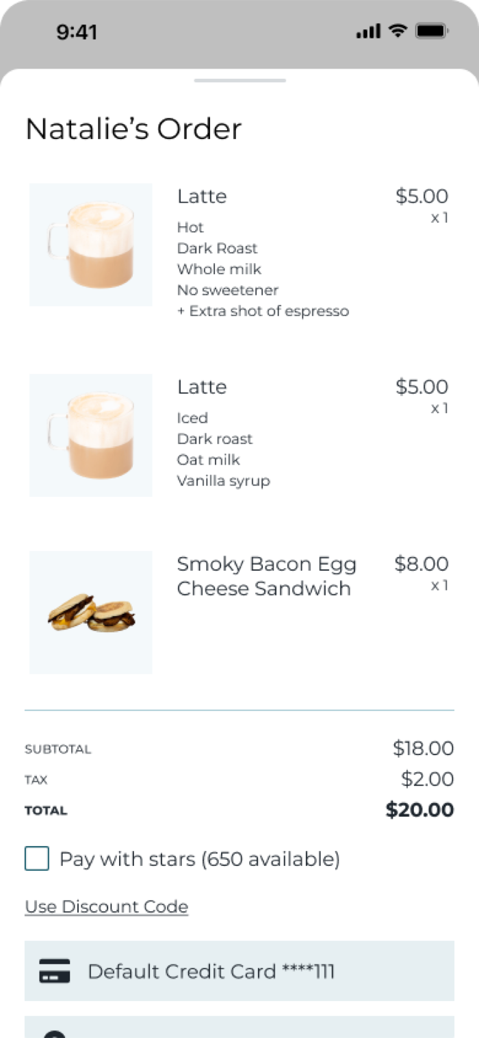 Dom's app cart screen with order summary