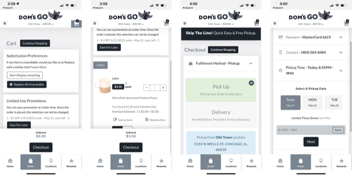 Screenshot of the original Dom's GO app, ordering flow